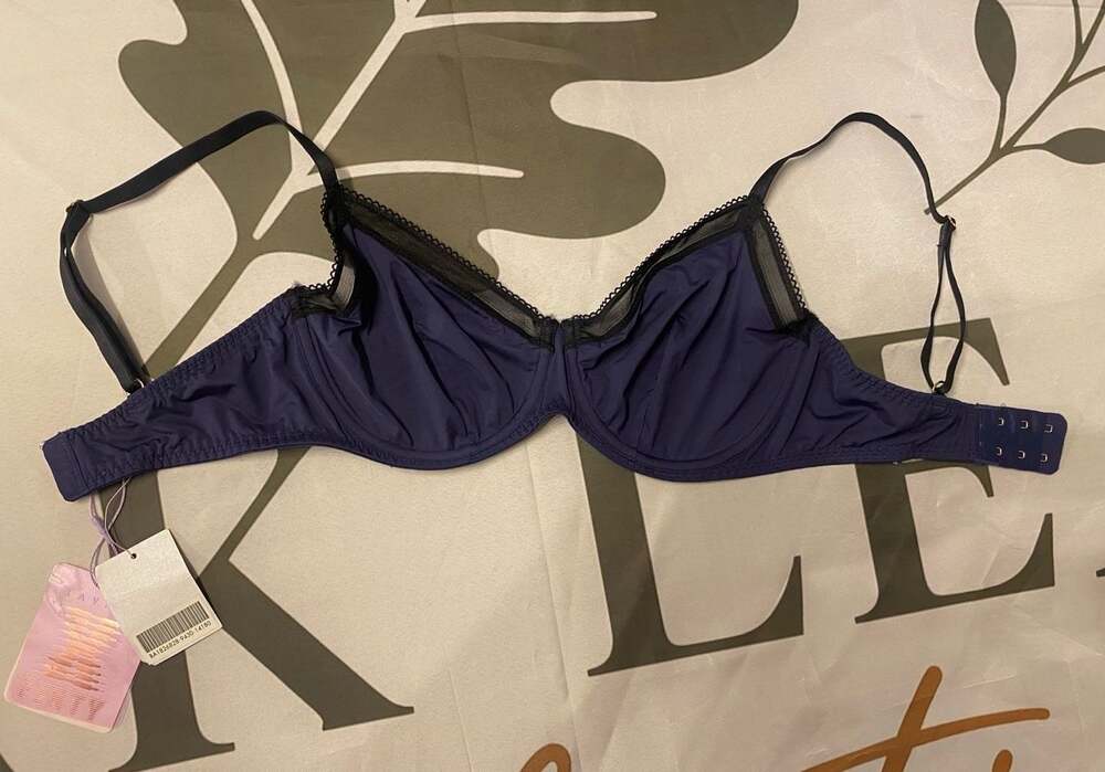 Savage X Fenty Underwire Bra Navy Blue with Mesh Trim